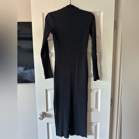 VINCE Ribbed Knit Midi Dress in Black - Picture 9 of 9